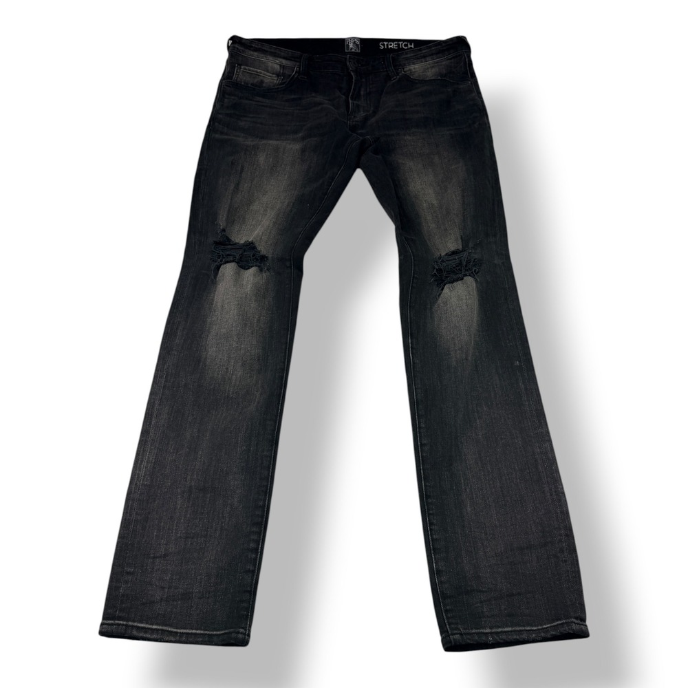 PRPS Le Sabre Slim Tapered Distressed Black Jeans Mens 36 x 35‎ Stretch Denim